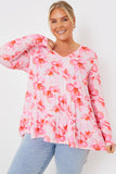 Floral V-Neck Long Sleeve Smock Top