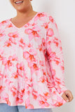 Floral V-Neck Long Sleeve Smock Top
