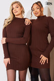 High Neck Variegated Rib Mini Dress