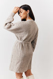 Mocha Pearl Detail Cable Belted Jumper Dress
