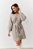 Mocha Pearl Detail Cable Belted Jumper Dress