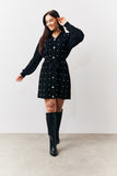 Black Pearl Detail Cable Belted Jumper Dress