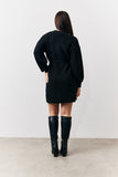 Black Pearl Detail Cable Belted Jumper Dress