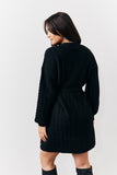 Black Pearl Detail Cable Belted Jumper Dress
