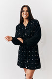 Black Pearl Detail Cable Belted Jumper Dress