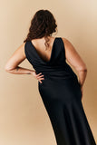 Black Satin Cowl Back Maxi Dress