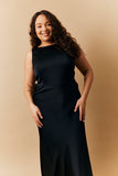 Black Satin Cowl Back Maxi Dress