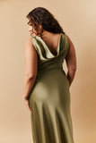 Olive Satin Cowl Back Maxi Dress