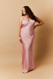 Rose Pink Satin Twist Back Maxi Dress