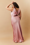 Rose Pink Satin Twist Back Maxi Dress