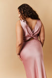 Rose Pink Satin Twist Back Maxi Dress