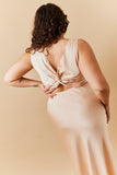 Light Gold Satin Twist Back Maxi Dress