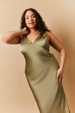 Olive Satin Twist Back Maxi Dress