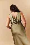 Olive Satin Twist Back Maxi Dress