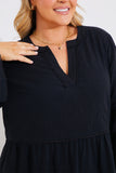 Trim Detail Tiered Long Sleeve Smock Dress