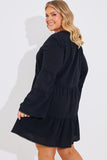 Trim Detail Tiered Long Sleeve Smock Dress