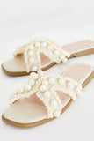 Borg And Pearl Detail Criss Cross Flat Sandal