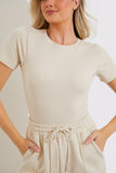 Ribbed Crew Neck Short Sleeve Bodysuit