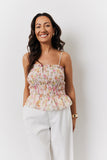 Printed Shirred Strappy Top