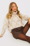 Roll Neck Pearl Detail Knit Jumper
