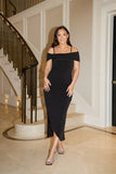 Black Magic Sculpting Strappy Bardot Midi Dress
