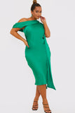 Satin Asymmetric Neckline Midi Dress