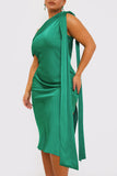 Satin Asymmetric Neckline Midi Dress