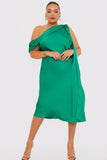 Satin Asymmetric Neckline Midi Dress
