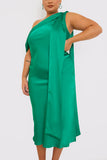 Satin Asymmetric Neckline Midi Dress