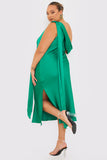 Satin Asymmetric Neckline Midi Dress
