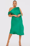 Satin Asymmetric Neckline Midi Dress