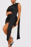 Satin Asymmetric Neckline Mini Dress