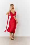 Satin Asymmetric Draped Neckline Midi Dress