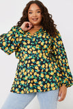 Lemon Print Tie Front Wrap Top