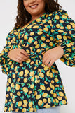 Lemon Print Tie Front Wrap Top