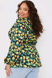 Lemon Print Tie Front Wrap Top