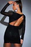 Sequin Draped Back Mini Dress