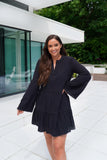 Ric Rac Braid Tiered long Sleeve Smock Dress