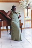 Olive Satin Cowl Back Maxi Dress