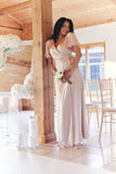 Light Gold Satin Wrap Tie Angel Sleeve Maxi Dress